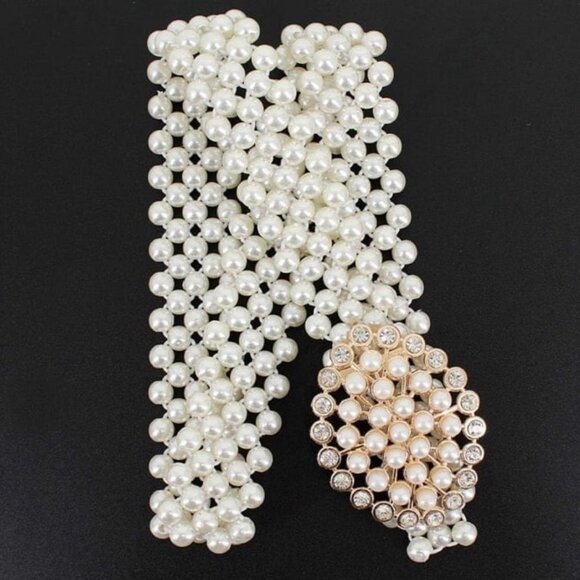 Imitation Pearl Elastic Belt w/ Gold Buckle - Picture 3 of 6